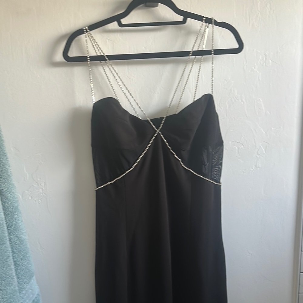 Elegant Black Dress with Chain Straps